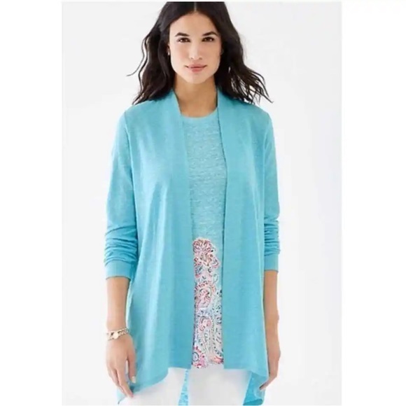 J. Jill Sweaters - J. Jill Love Linen Island Blue Open Front Long Sleeve‎ Cardigan L Petite
